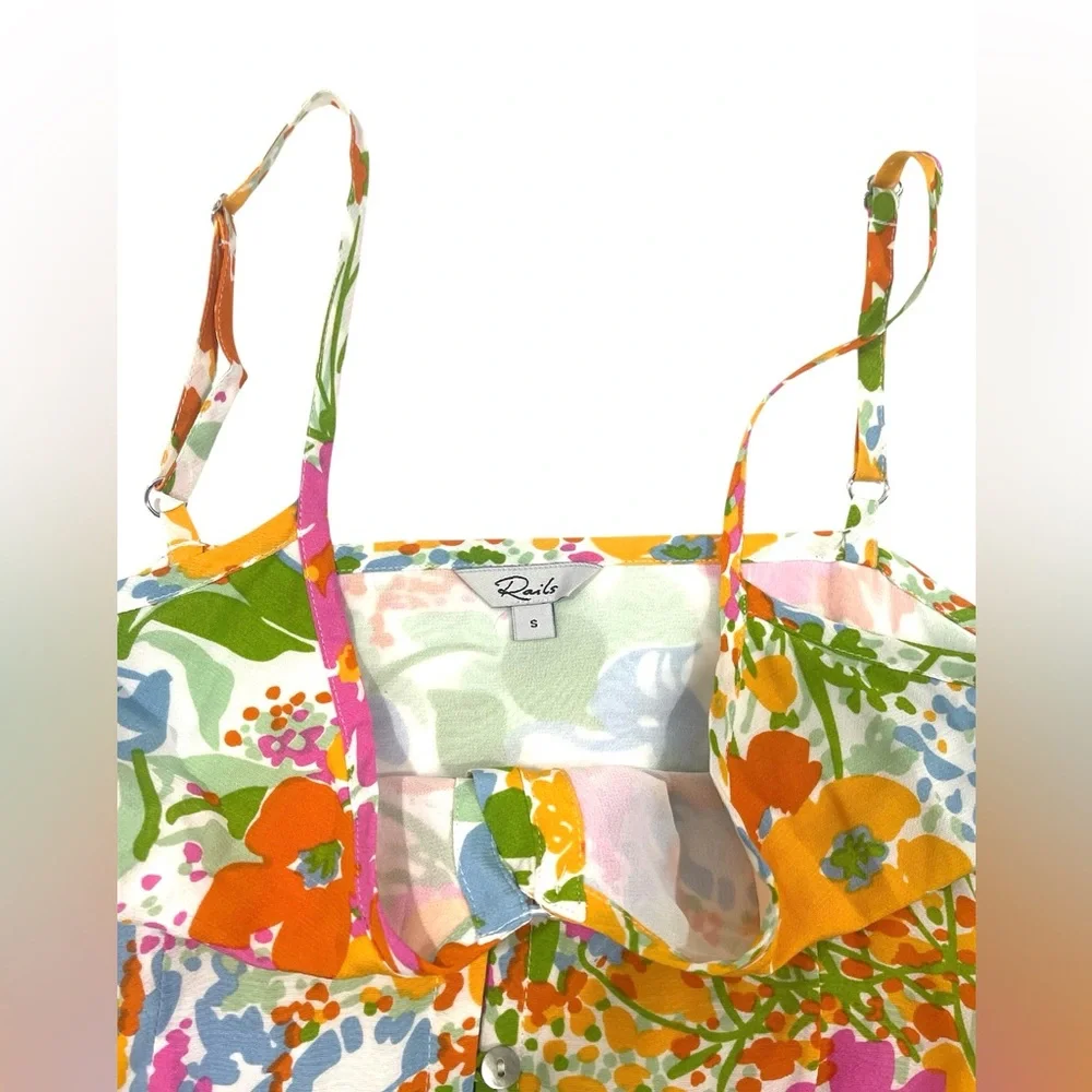 Rails Frida Day Garden Floral‎ High Low Sleeveless Midi Dress Colorful Vacation - Picture 14 of 15